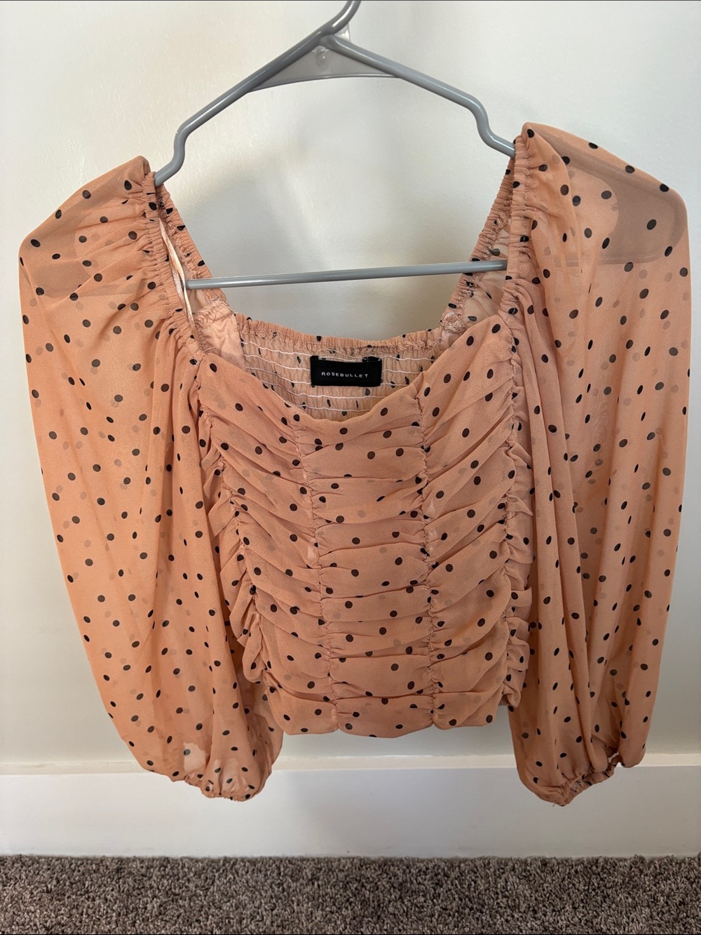 Ruched polka dot blouse